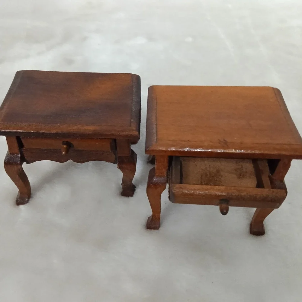 Vintage Miniature Wood Dollhouse Furniture Set 7pc Settee Chairs Tables Burgundy
